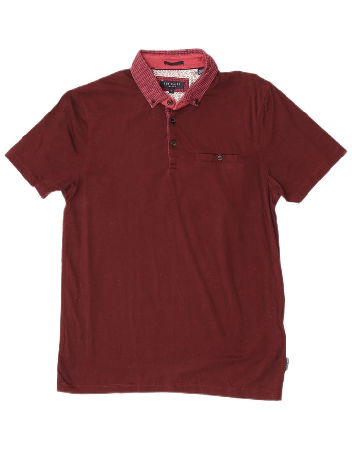 Ted Baker Mens Polo Shirt Size 3 Medium Maroon Geometric Cotton
