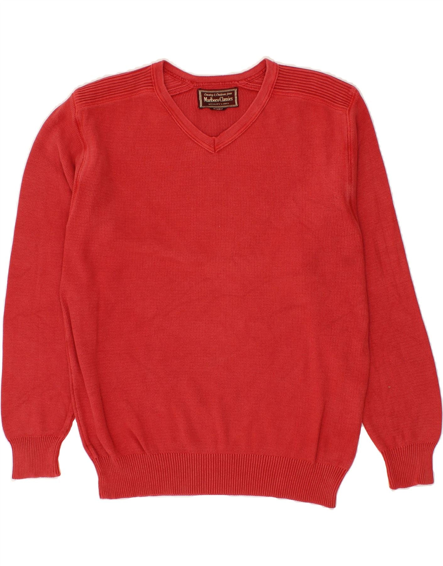 MARLBORO CLASSICS Mens V-Neck Jumper Sweater XL Red Cotton