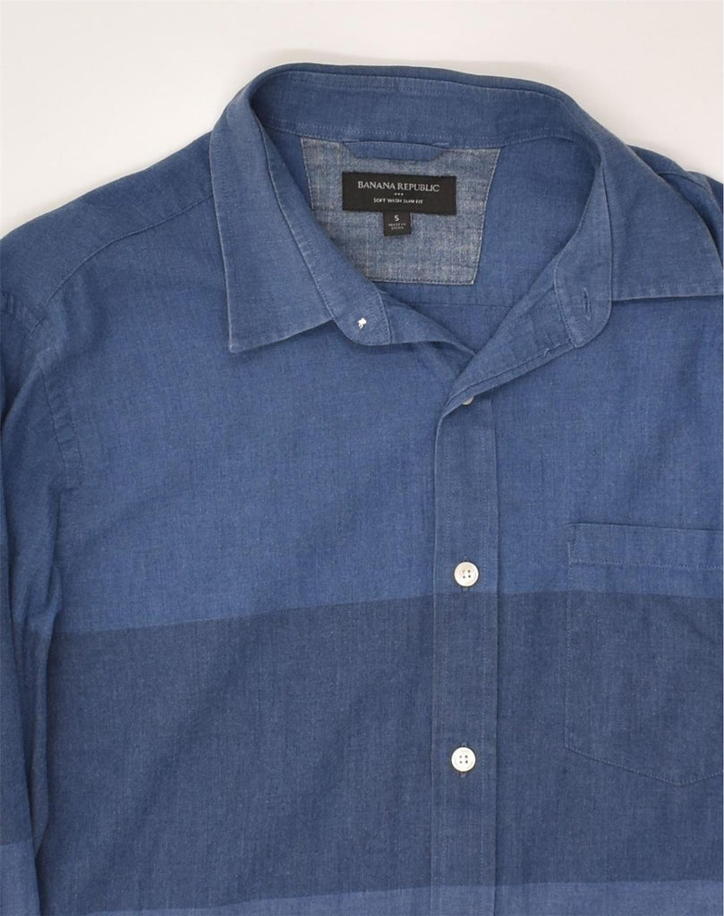 BANANA REPUBLIC Mens Slim Fit Shirt Small Blue Colourblock Cotton | Vintage Banana Republic | Thrift | Second-Hand Banana Republic | Used Clothing | Messina Hembry 