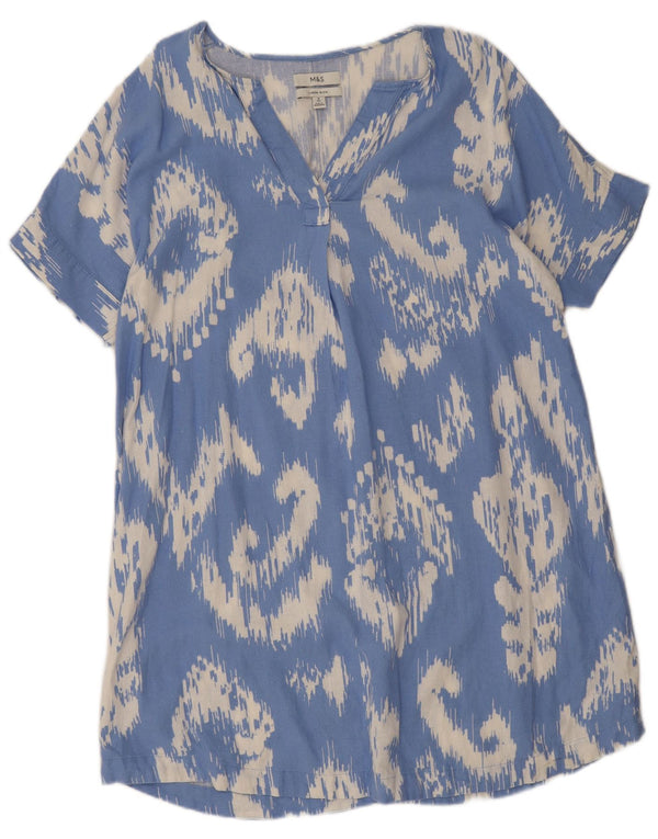 Marks & Spencer Womens Tent Dress UK 16 Large Blue Geometric Linen