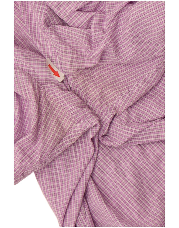 Brugi Mens Checked  Shirt UK 44 XL Purple Check Cotton