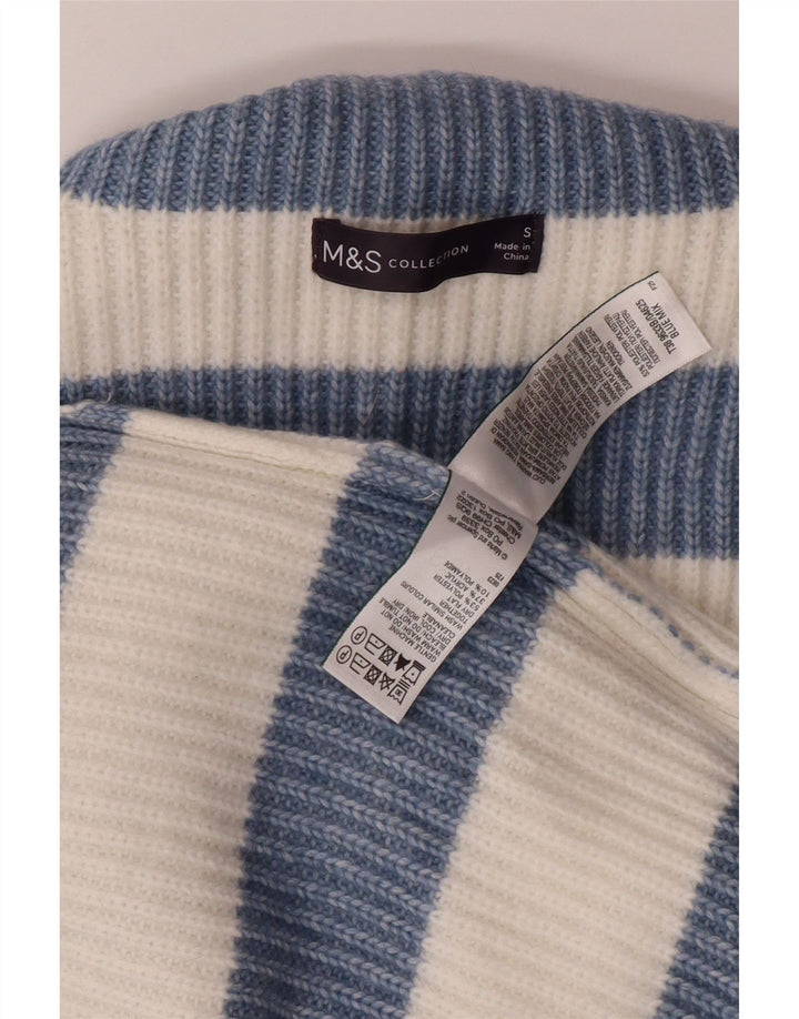 MARKS & SPENCER Womens Turtle Neck Jumper Sweater UK 10 Small Blue Striped Vintage Marks & Spencer and Second-Hand Marks & Spencer from Messina Hembry 