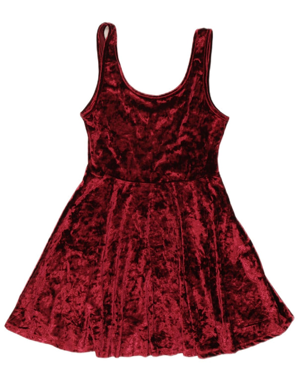 Topshop Womens Velvet Sleeveless A-Line Dress UK 10 Small Burgundy