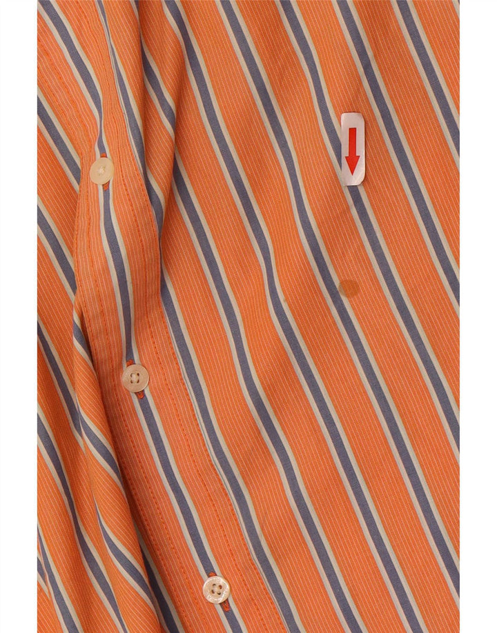 Chaps Mens Short Sleeve Shirt Large Orange Striped Cotton