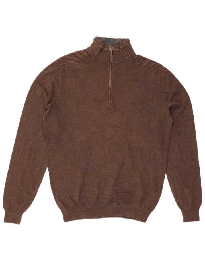 Massimo Dutti Mens Zip Neck Jumper Sweater Small Brown Cotton