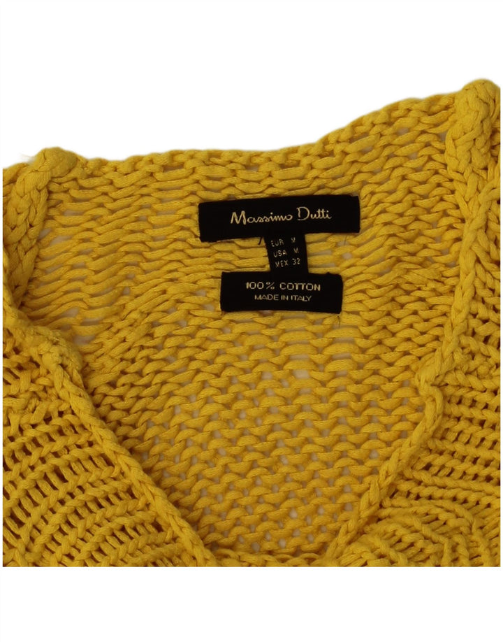 Massimo Dutti Womens Crop Boat Neck Jumper Sweater UK 14 Medium Yellow