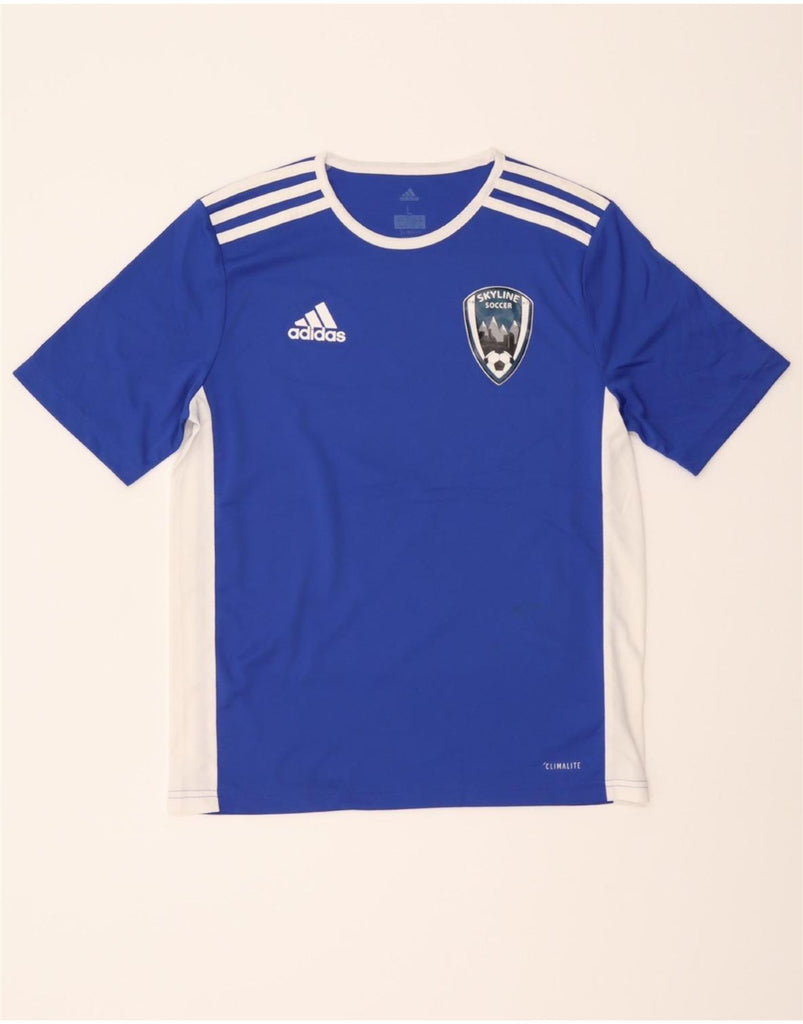 ADIDAS Boys Climalite T-Shirt Top 13-14 Years Large  Blue Colourblock Vintage Adidas and Second-Hand Adidas from Messina Hembry 