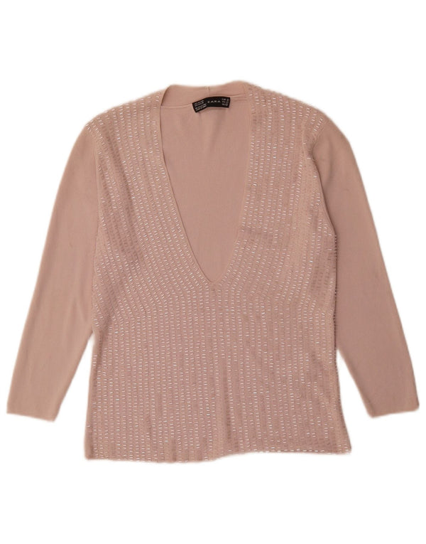 Zara Womens Blouse Top UK 14 Large Pink Rayon