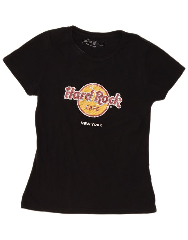 Hard Rock Cafe Womens New York Graphic T-Shirt Top UK 10 Small Black Cotton