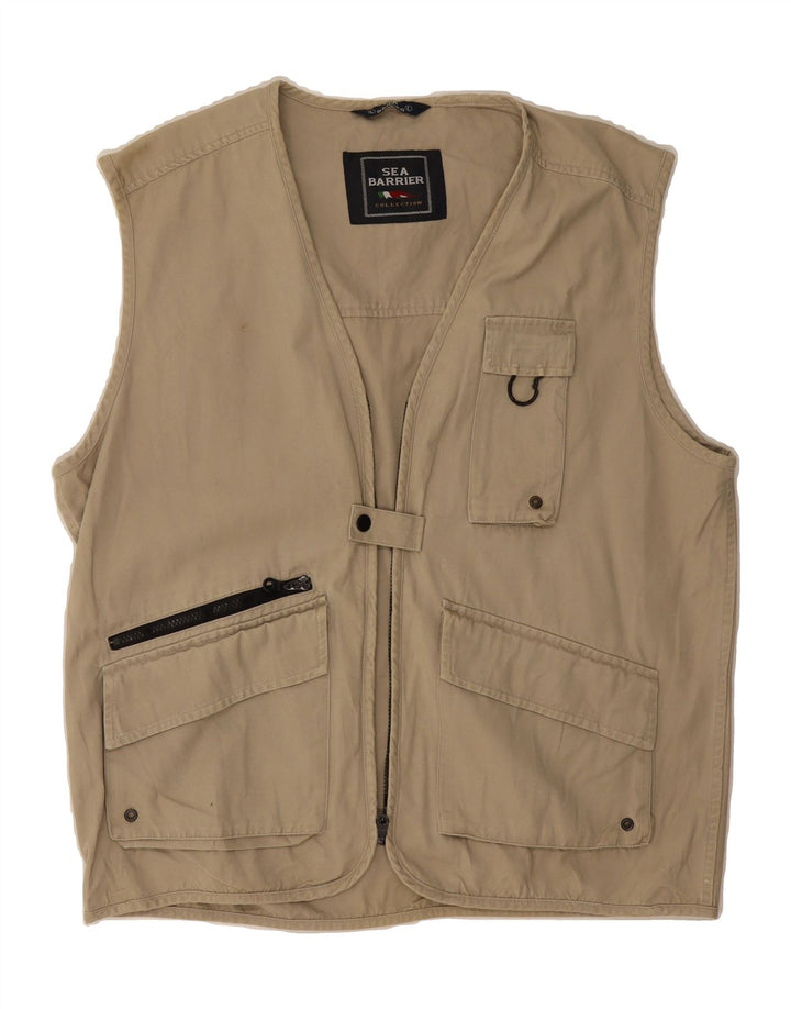 SEA BARRIER Mens Gilet UK 40 Large Beige Vintage Sea Barrier and Second-Hand Sea Barrier from Messina Hembry 