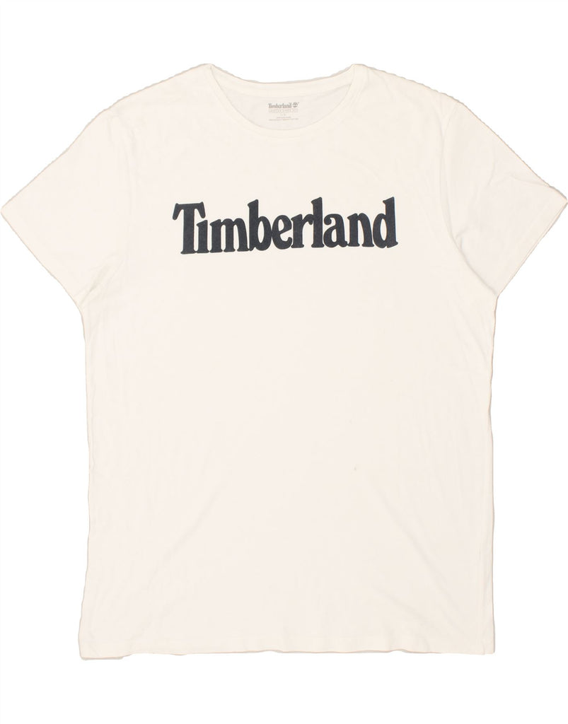 TIMBERLAND Mens Graphic T-Shirt Top Large White Cotton | Vintage Timberland | Thrift | Second-Hand Timberland | Used Clothing | Messina Hembry 