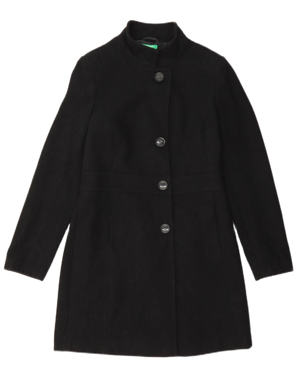 Benetton Womens Overcoat UK 8 Small Black Wool