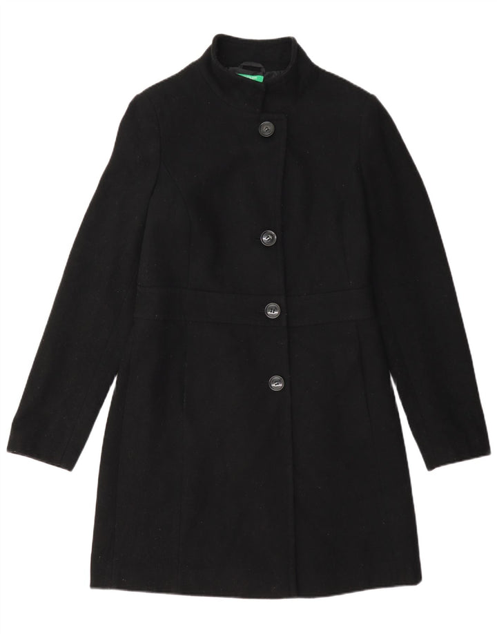 Benetton Womens Overcoat UK 8 Small Black Wool