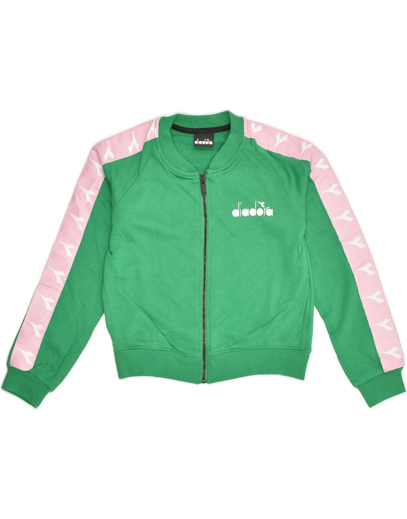 DIADORA Girls Graphic Tracksuit Top Jacket 9-10 Years Green Colourblock | Vintage Diadora | Thrift | Second-Hand Diadora | Used Clothing | Messina Hembry 