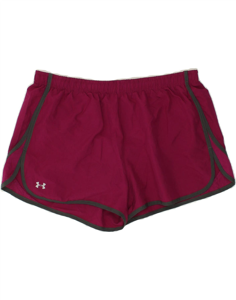 UNDER ARMOUR Womens Fitted Sport Shorts UK 14 Large Burgundy | Vintage Under Armour | Thrift | Second-Hand Under Armour | Used Clothing | Messina Hembry 