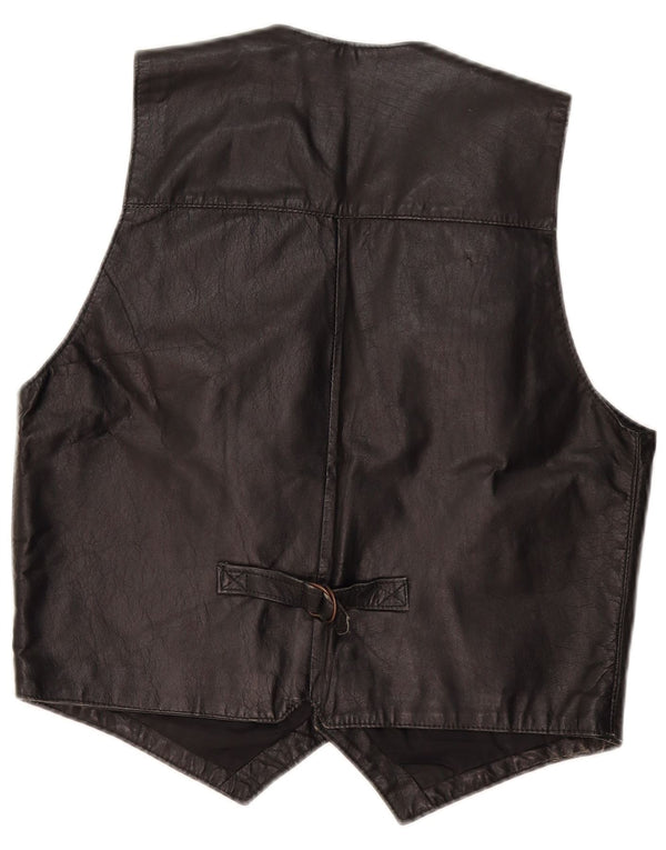 VINTAGE Mens Leather Waistcoat Medium Black