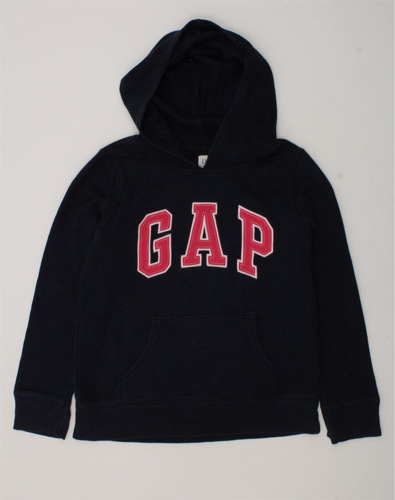 GAP Girls Graphic Hoodie Jumper 9-10 Years Large  Navy Blue Cotton | Vintage Gap | Thrift | Second-Hand Gap | Used Clothing | Messina Hembry 