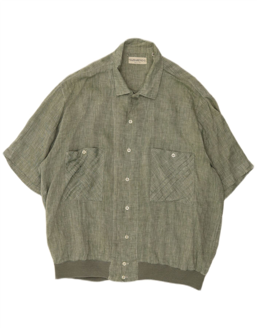NAZZARENO G. Mens Short Sleeve Shirt XL Green Linen