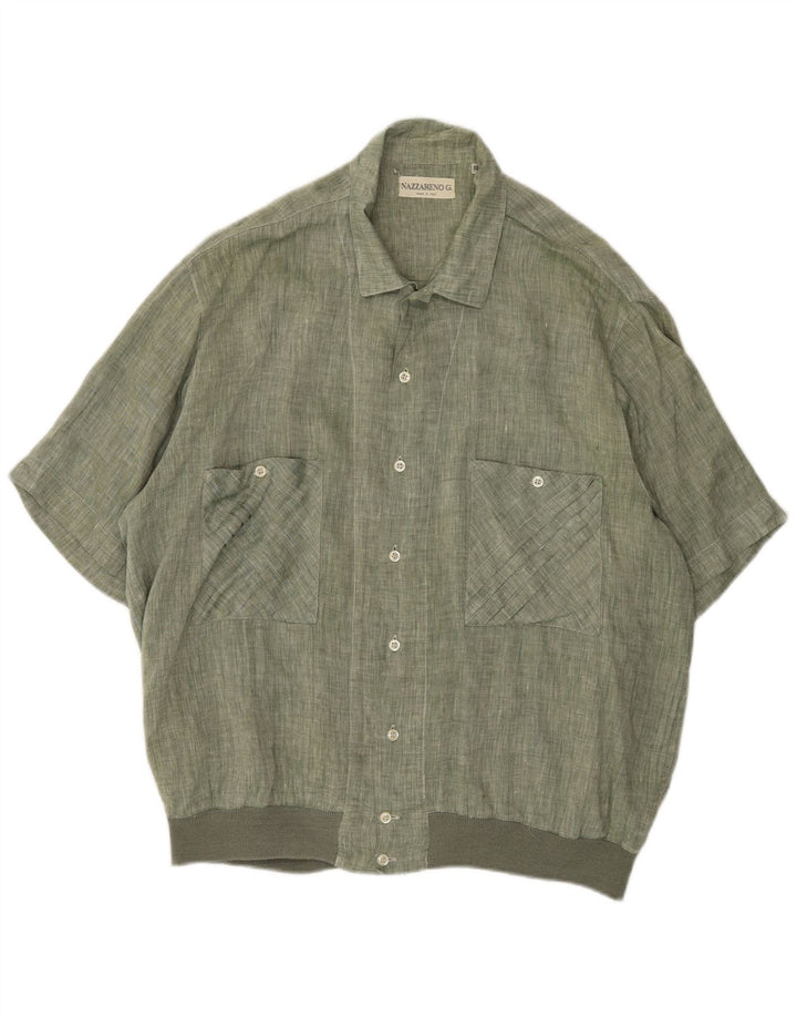 NAZZARENO G. Mens Short Sleeve Shirt XL Green Linen
