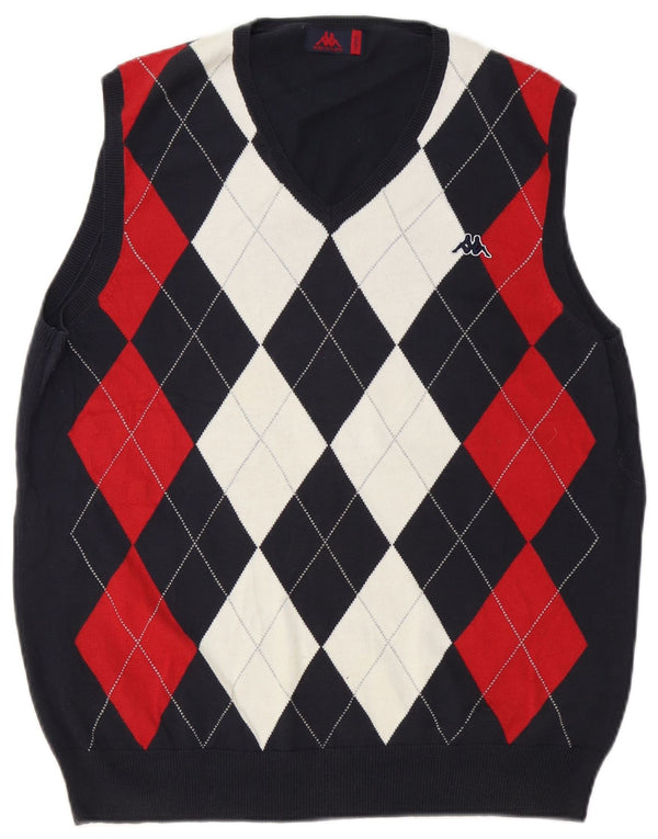 Kappa Mens Vest Tank Top Large Navy Blue Argyle/Diamond Cotton