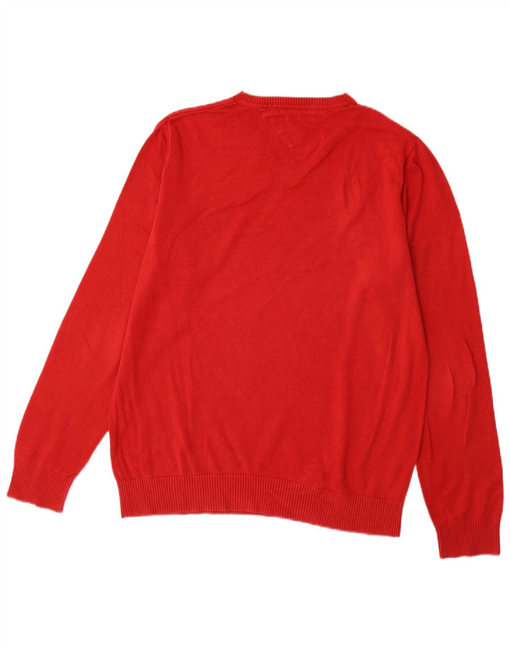 TOMMY HILFIGER Mens V-Neck Jumper Sweater Medium Red Cotton
