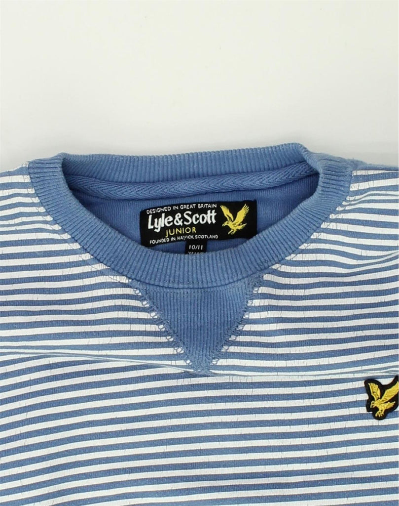 LYLE & SCOTT Girls Sweatshirt Jumper 10-11 Years Blue Striped | Vintage Lyle & Scott | Thrift | Second-Hand Lyle & Scott | Used Clothing | Messina Hembry 