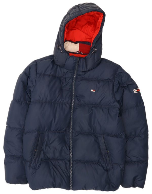 Tommy Hilfiger Mens Hooded Padded Jacket UK 42 XL Navy Blue Polyester