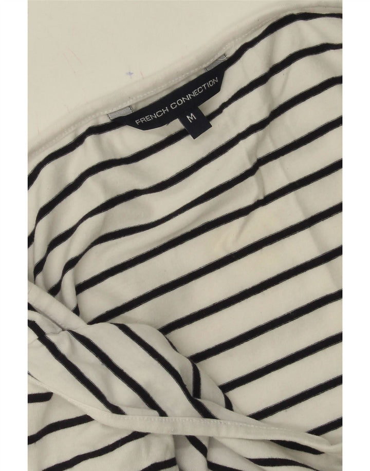 FRENCH CONNECTION Womens Top 3/4 Sleeve UK 12 Medium White Striped Cotton Vintage French Connection and Second-Hand French Connection from Messina Hembry 