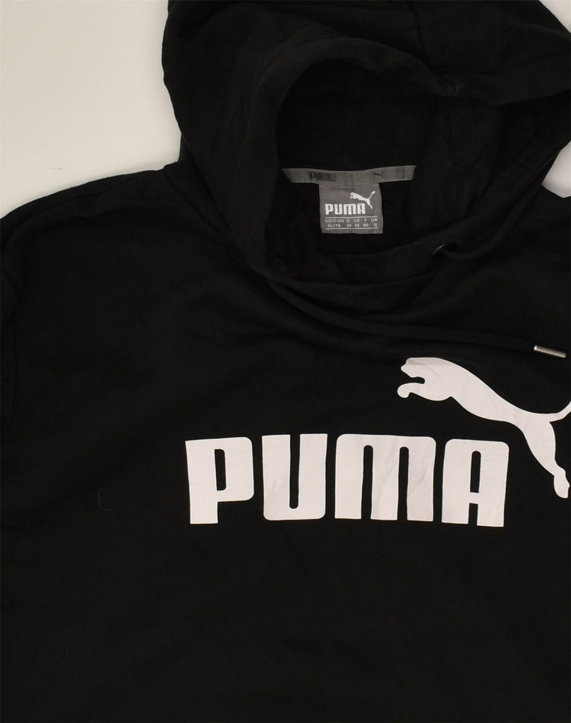 PUMA Womens Graphic Hoodie Jumper UK 16 Large Black Polyester | Vintage Puma | Thrift | Second-Hand Puma | Used Clothing | Messina Hembry 