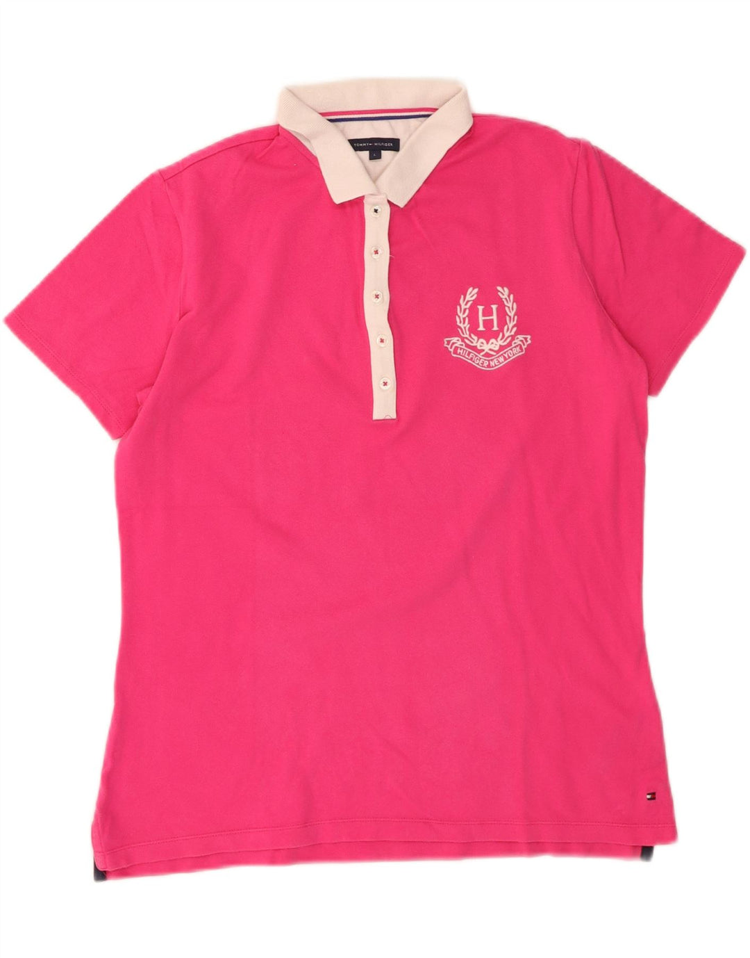 Tommy Hilfiger Womens Polo Shirt UK 14 Large Pink Cotton