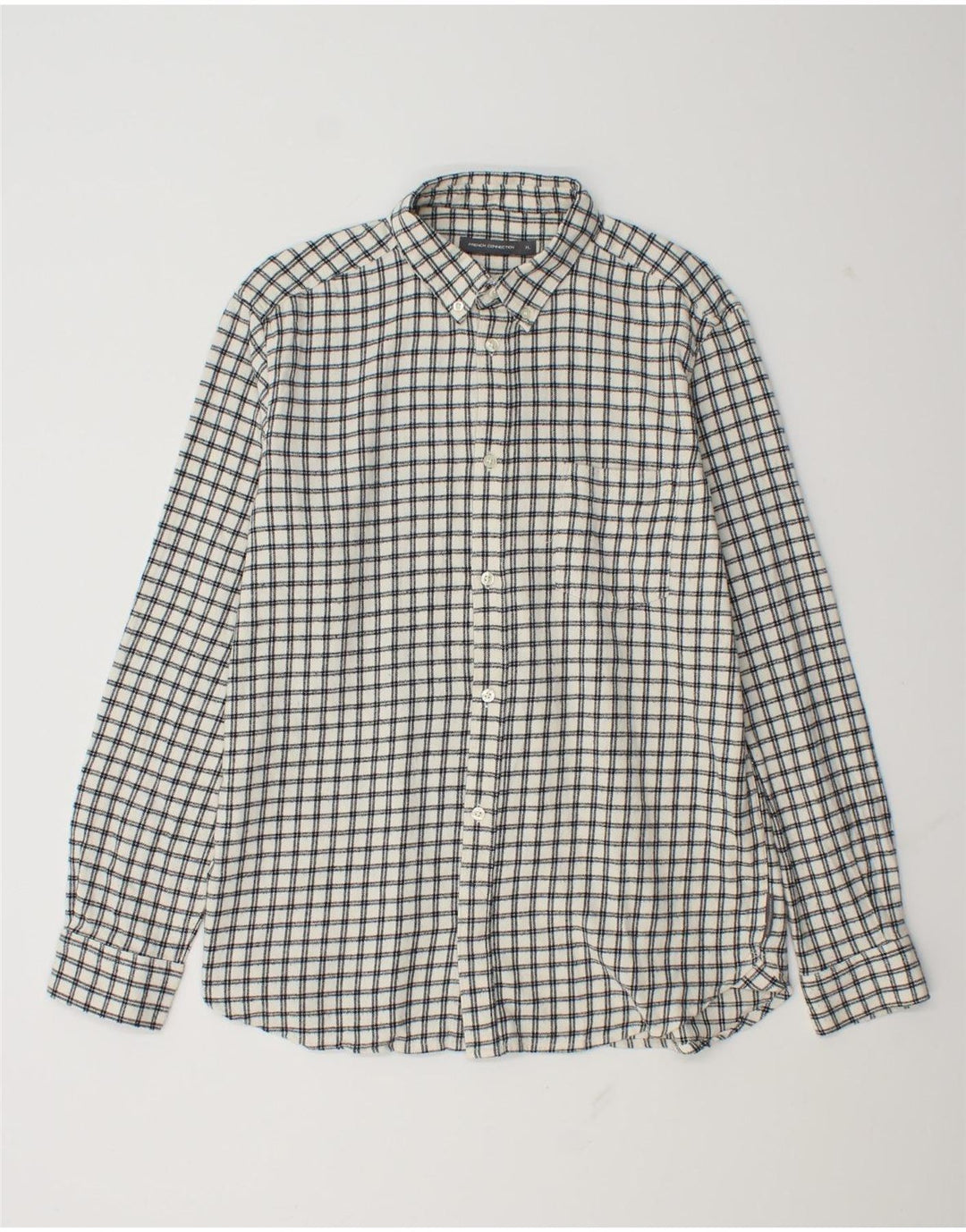 French Connection Mens Flannel Shirt XL White Check