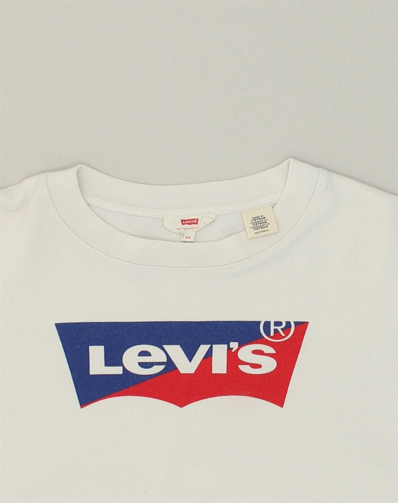 LEVI'S Womens Graphic Sweatshirt Jumper UK 6 XS White Cotton | Vintage Levi's | Thrift | Second-Hand Levi's | Used Clothing | Messina Hembry 