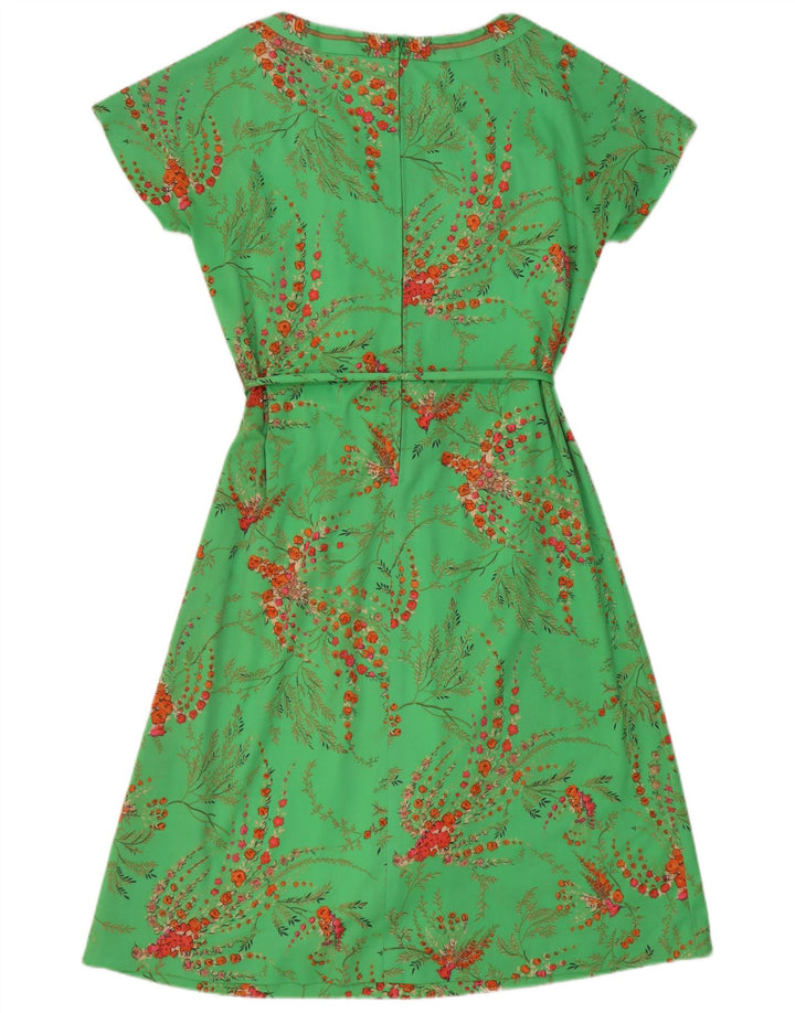 Vintage Womens A-Line Dress EU 40 Medium Green Floral Polyester