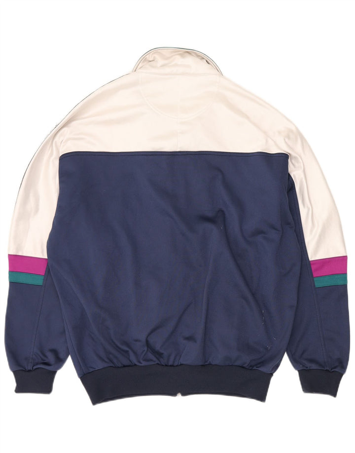 ASICS Mens Graphic Tracksuit Top Jacket IT 52 Large Navy Blue Colourblock