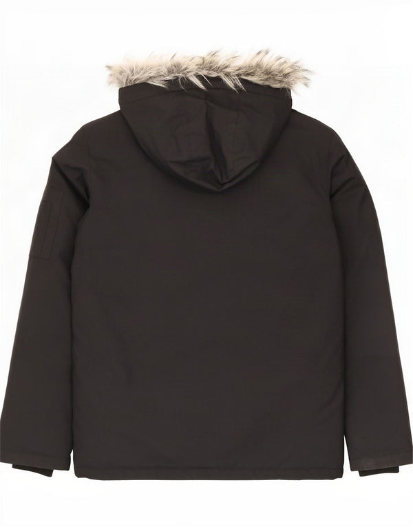 Adidas Mens Hooded Loose Fit Parka Jacket UK 38 Medium Black Nylon