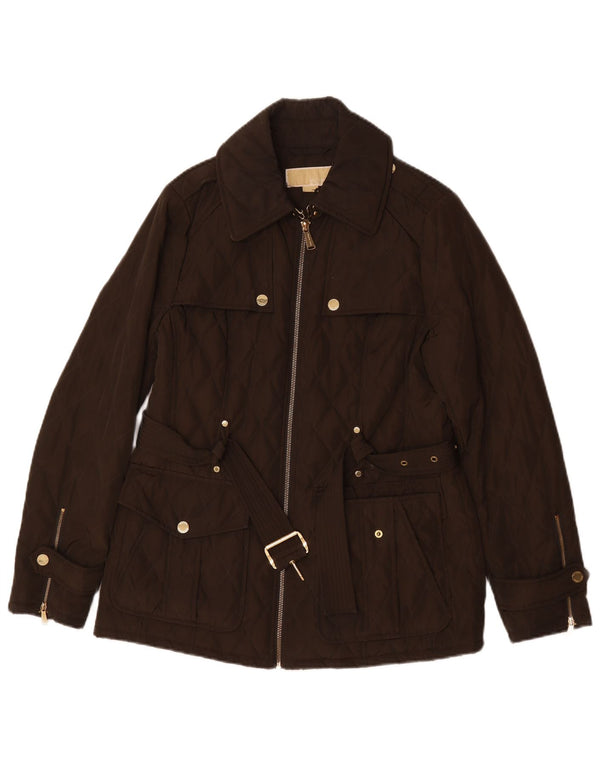 Michael Kors Womens Quilted Utility Jacket UK 14 Medium Brown Polyester