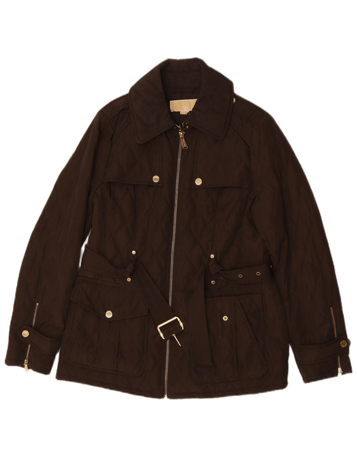 Michael Kors Womens Quilted Utility Jacket UK 14 Medium Brown Polyester