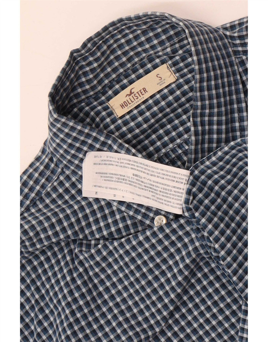 Hollister Mens Shirt Small Navy Blue Gingham Cotton