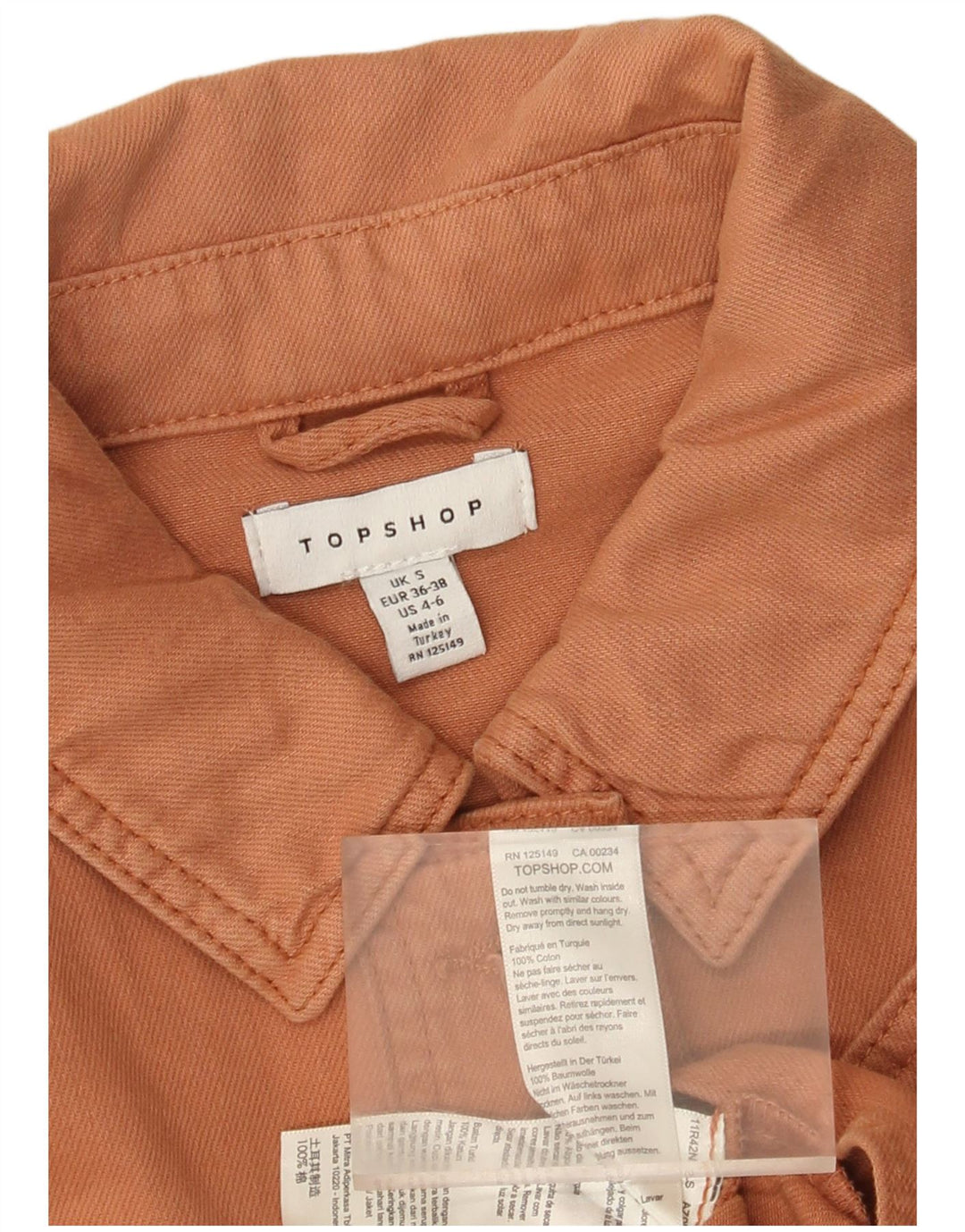 Topshop Womens Crop Oversized Denim Jacket UK 10 Small Orange Cotton