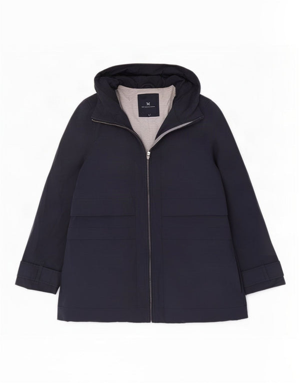 Crew Clothing Womens Hooded Rain Jacket UK 14 Large Navy Blue Cotton
