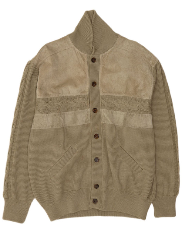 Halfon Mens Cardigan Sweater Large Khaki