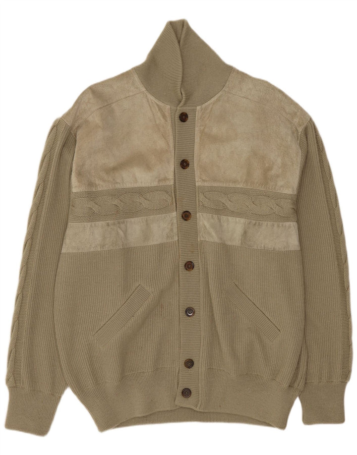 Halfon Mens Cardigan Sweater Large Khaki