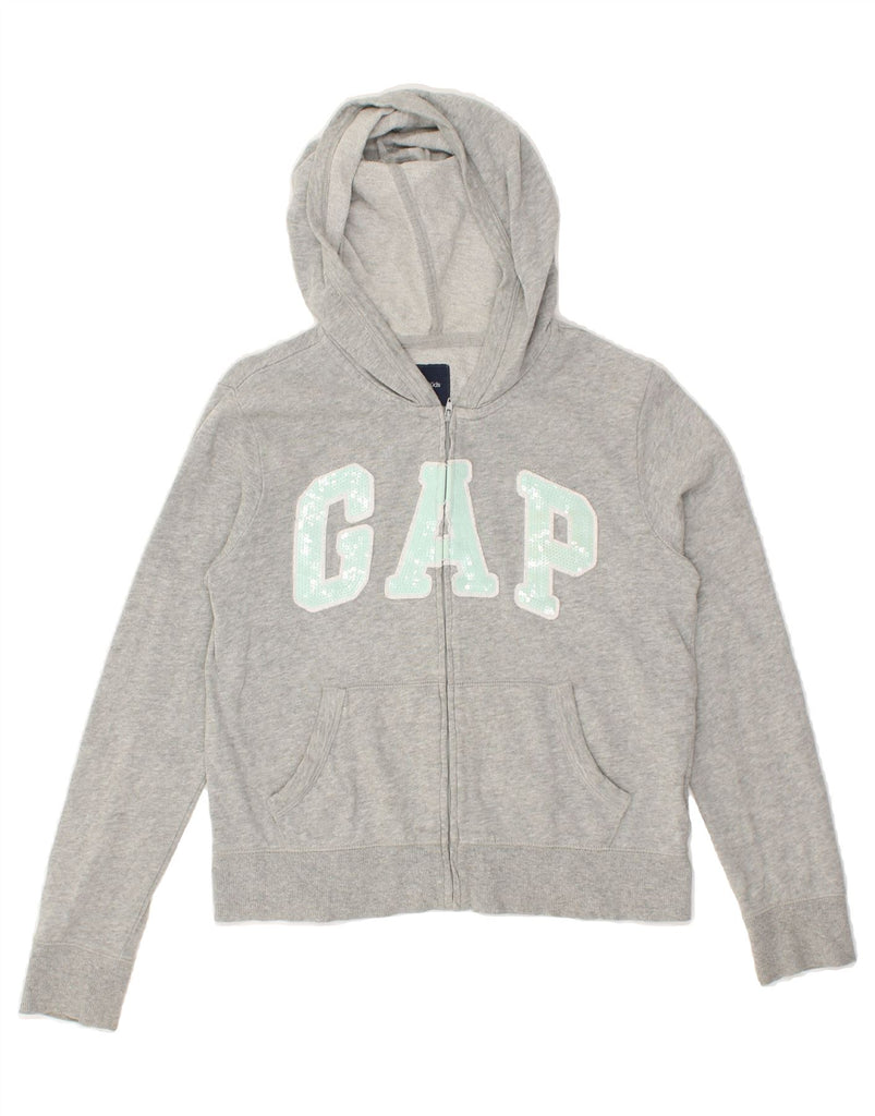 GAP Girls Graphic Zip Hoodie Sweater 14-15 Years 2XL  Grey Cotton | Vintage Gap | Thrift | Second-Hand Gap | Used Clothing | Messina Hembry 