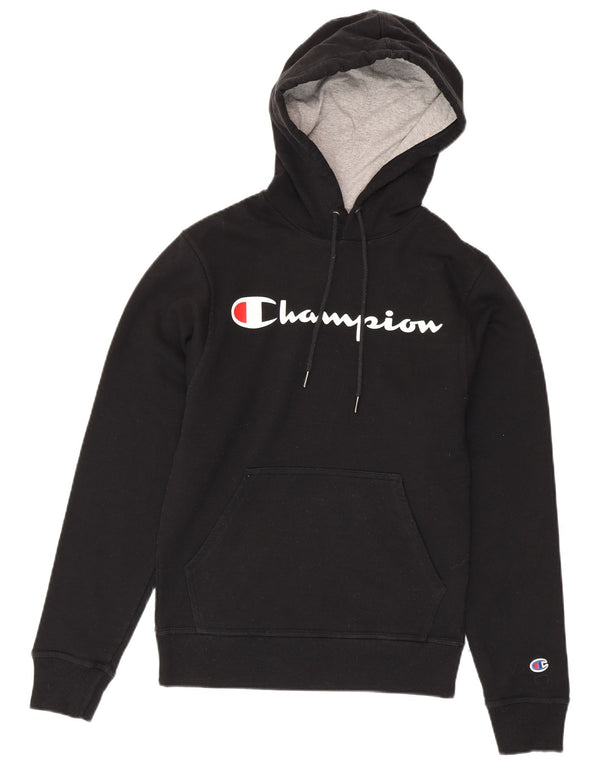 Champion Mens Graphic Hoodie Jumper XS Black Cotton