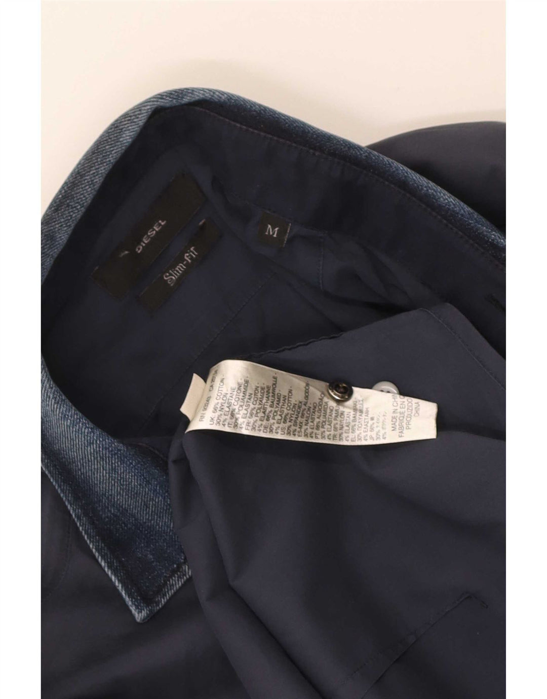 Diesel Mens Slim Fit Shirt Medium Navy Blue Cotton