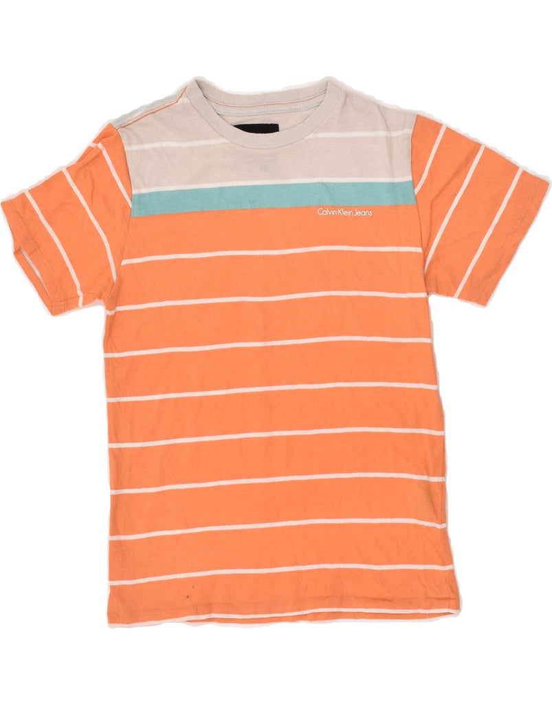 CALVIN KLEIN JEANS Boys T-Shirt Top 6-7 Years XL Orange Striped Cotton | Vintage Calvin Klein Jeans | Thrift | Second-Hand Calvin Klein Jeans | Used Clothing | Messina Hembry 