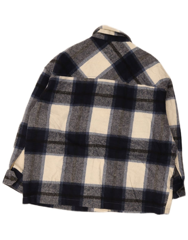 Zara Womens Overshirt Flannel Shirt UK 18 XL Navy Blue Plaid Acrylic