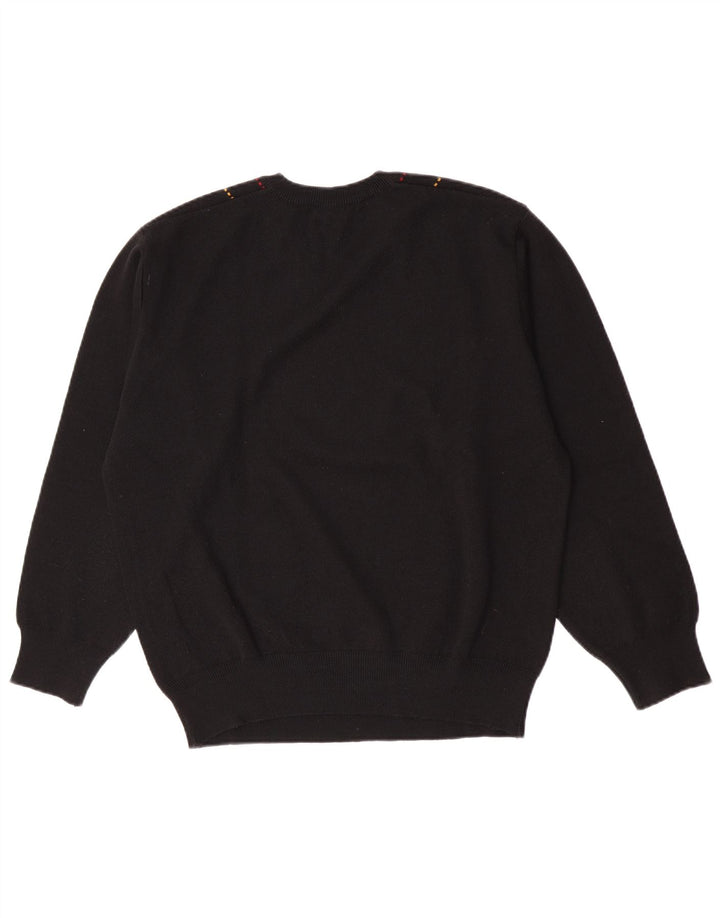 Gabicci Mens V-Neck Jumper Sweater XL Black Striped Wool