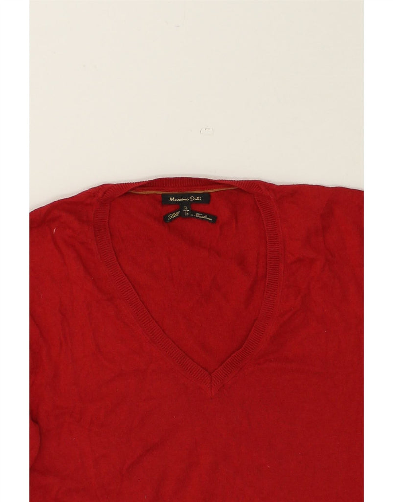 MASSIMO DUTTI Womens V-Neck Jumper Sweater UK 18 XL Red | Vintage Massimo Dutti | Thrift | Second-Hand Massimo Dutti | Used Clothing | Messina Hembry 