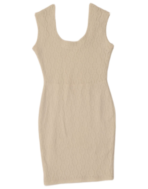Vintage Womens Sleeveless Bodycon Dress UK 8 Small Off White